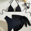 Bikini 3 Pièces Femme Noir Bohème – Ras-du-cou & Jupe Assortie