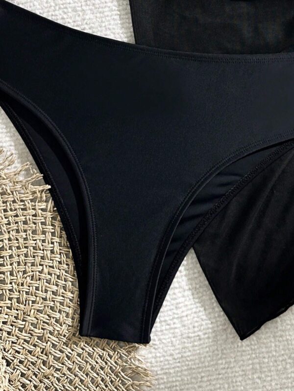 Bikini 3 Pièces Femme Noir Bohème – Ras-du-cou & Jupe Assortie