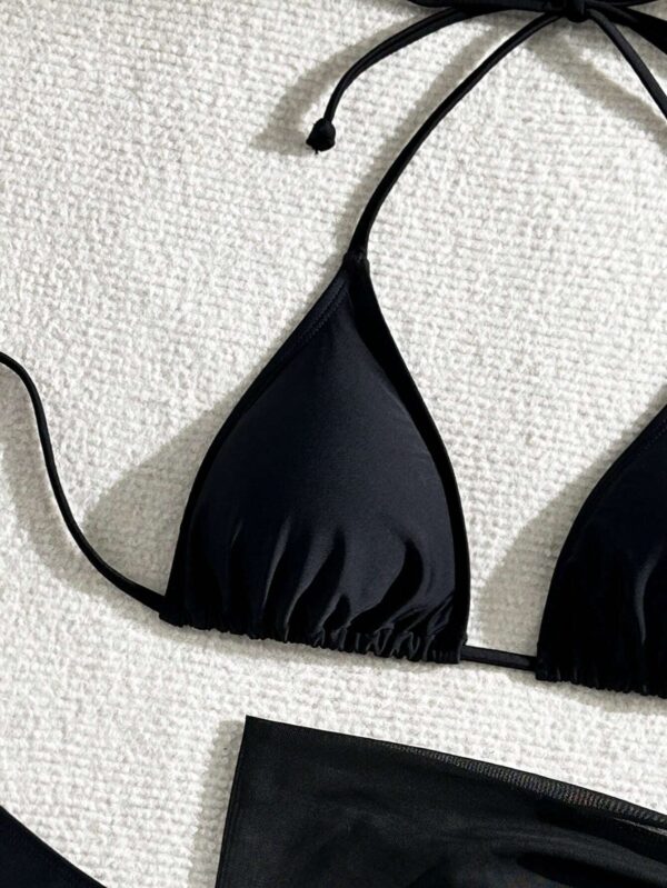 Bikini 3 Pièces Femme Noir Bohème – Ras-du-cou & Jupe Assortie