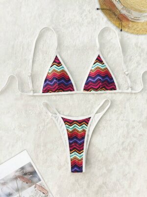 Bikini Sexy Femme Rayé à Sangles Ajustables