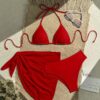 Ensemble Bikini 3 Pièces Femme Rouge Style Bohème
