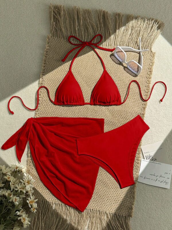 Ensemble Bikini 3 Pièces Femme Rouge Style Bohème