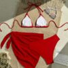 Ensemble Bikini 3 Pièces Femme Rouge Style Bohème