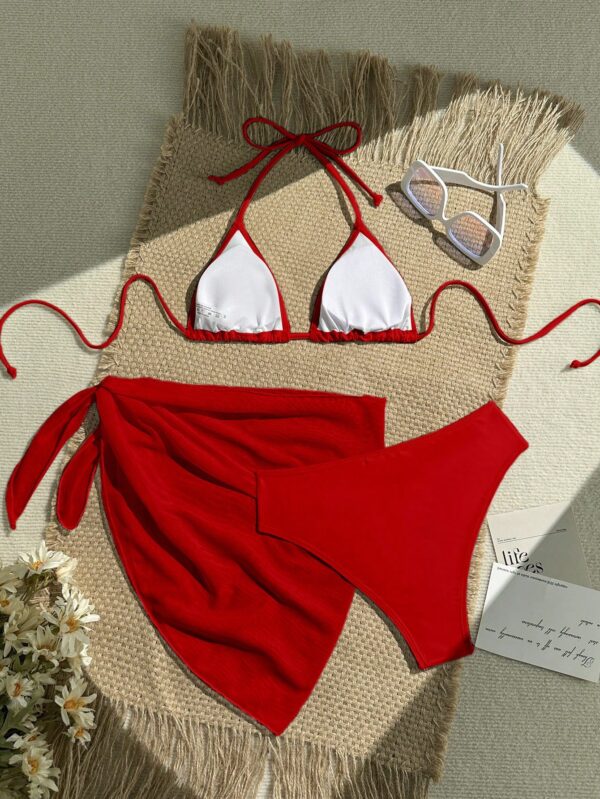 Ensemble Bikini 3 Pièces Femme Rouge Style Bohème